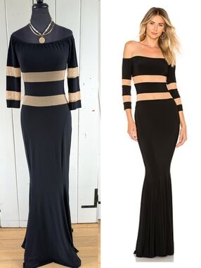 SEEN ON TV! Norma Kamali Spliced Sheer Panel Maxi Dress sz M
